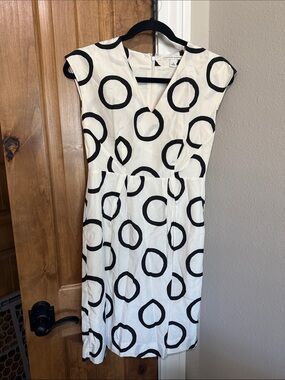 Banana Republic White Midi Dress with Black Circle Print